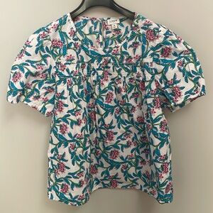 NWT  J. Crew Factory Floral Puff Sleeve Blouse - Blue and Pink